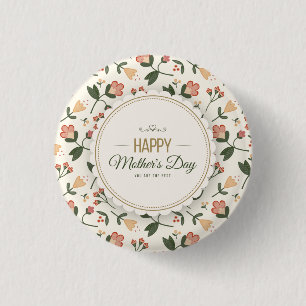 Elegant Floral Happy Moederdag Pin Button