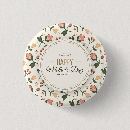 Elegant Floral Happy Moederdag Pin Button (Voorkant)