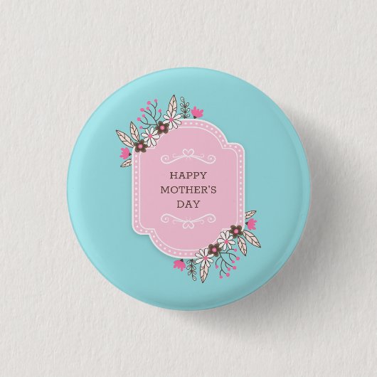 Elegant Floral Happy Moederdag | Pin-Button Ronde Button 3,2 Cm (Voorkant)