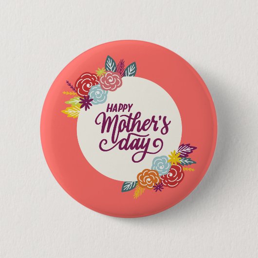 Elegant Floral Happy Moederdag | Pin-Button Ronde Button 5,7 Cm (Voorkant)