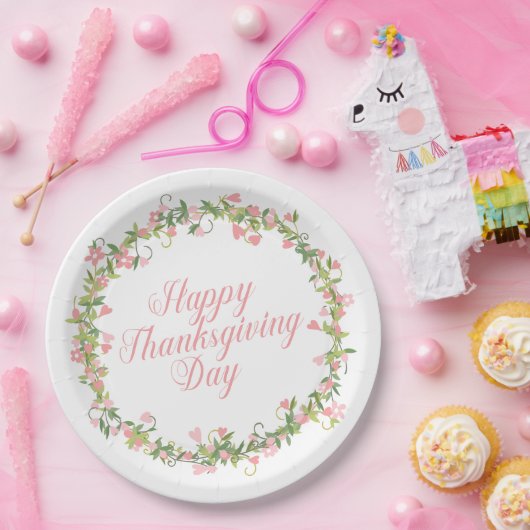 Elegant Floral Happy Thanksgiving | Bord papier (Feest)