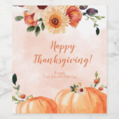 Elegant Floral Happy Thanksgiving Wijn Etiket (Enkel label)