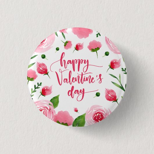 Elegant Floral Happy Valentine's Day Pin Button (Voorkant)
