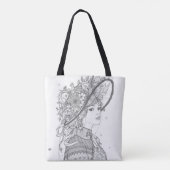 Elegant Floral Hat Lady Ink Sketch Tote Bag (Dos)