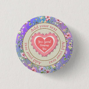 Elegant Floral Heart Lijst: voor elke gelegenheid Ronde Button 3,2 Cm