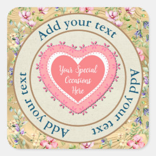 Elegant Floral Heart Lijst: voor elke gelegenheid Vierkante Sticker