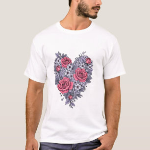 Elegant Floral Heart Pattern: Romantisch ontwerp v T-shirt
