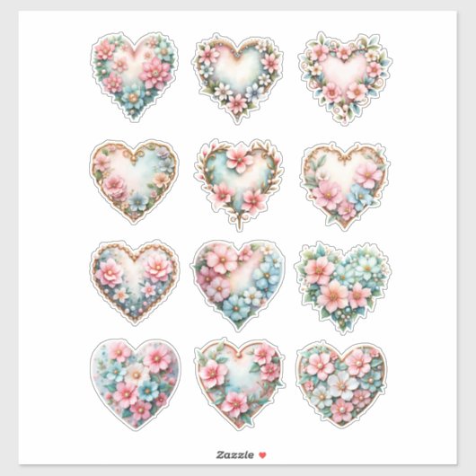 Elegant Floral Heart Sheet of Stickers (Feuille)