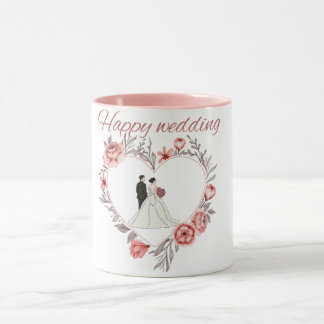 Elegant Floral Heart Wedding Couple Mug Mok