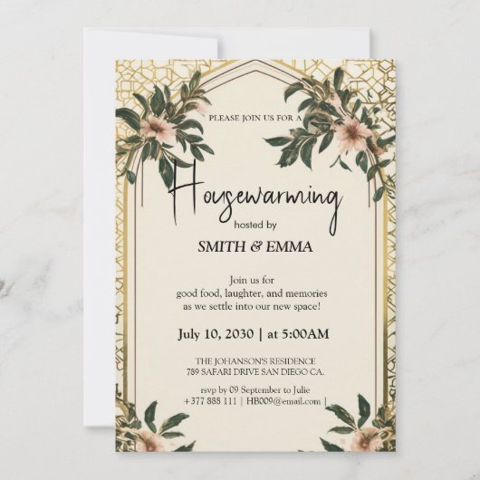 Elegant Floral Housewarming Invitation New Home  (Devant)