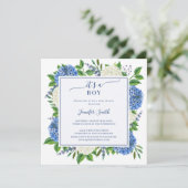 Elegant Floral Hydrangea Het is een Jongen Baby sh Kaart (Staand voorkant)