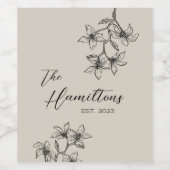 Elegant Floral, ingesteld jaar Wijn Etiket (Enkel label)