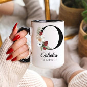 Elegant Floral Initial Custom Mug Gift for Nurses