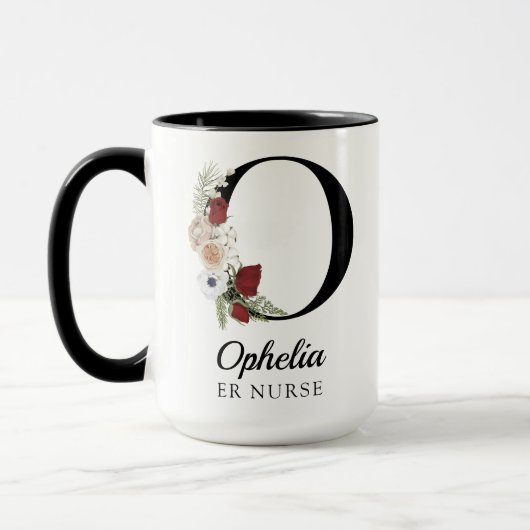 Elegant Floral Initial Custom Mug Gift for Nurses (Gauche)