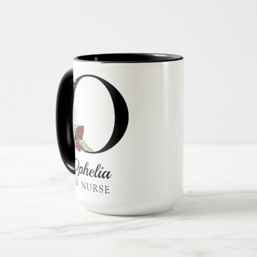 Elegant Floral Initial Custom Mug Gift for Nurses (Devant gauche)