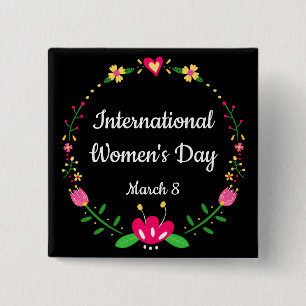 Elegant Floral International Womens Day Pinback Vierkante Button 5,1 Cm