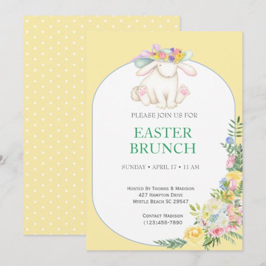 Elégant Floral Jaune de Pâques Brunch Invitation (Devant / Derrière)