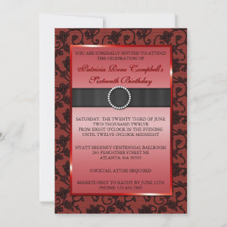 Elegant Floral Lace Invite [Rood] Kaart