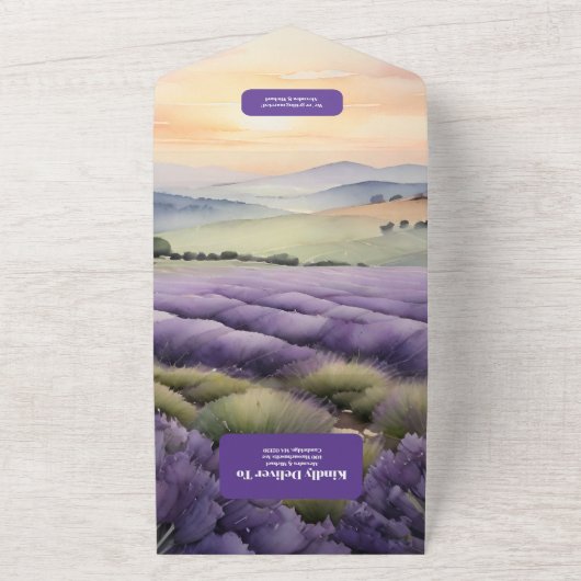 Elegant floral lavender bruiloft all in one uitnodiging (Buitenkant)