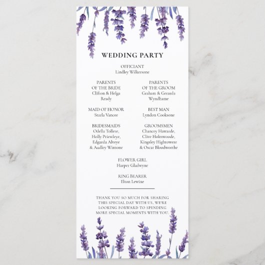 Elegant floral lavender dubbelzijdig huwelijk programma (Achterkant)