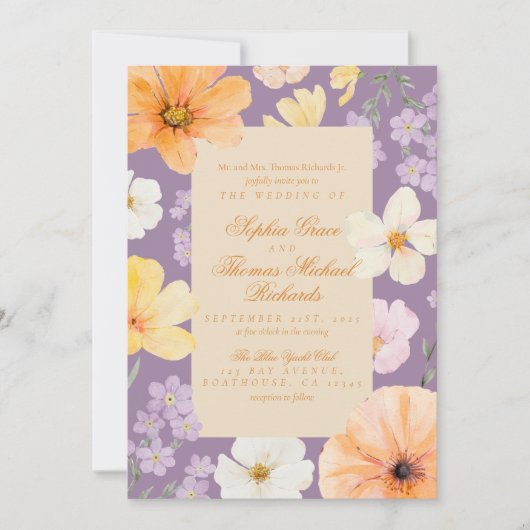 Elegant Floral Lavender Wedding Invitation Kaart (Voorkant)