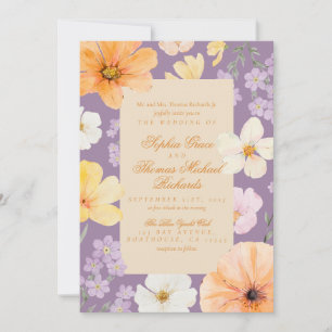 Elegant Floral Lavender Wedding Invitation Kaart