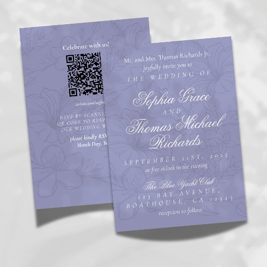 Elegant Floral Lavender Wedding Invitation Kaart