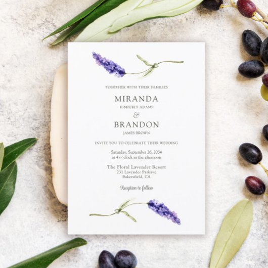 Elegant Floral Lavender Wedding Invitation Kaart