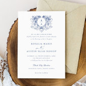 Elegant Floral Leaf Crest Monogram Bruiloft Kaart