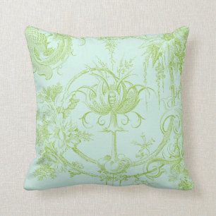 Elegant Floral, Leaf Green en Aqua Kussen
