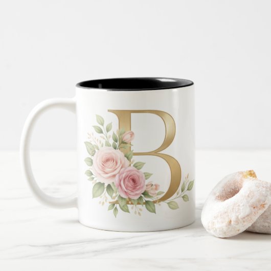Elegant Floral Letter B Monogram Mug Personalize (Avec donut)