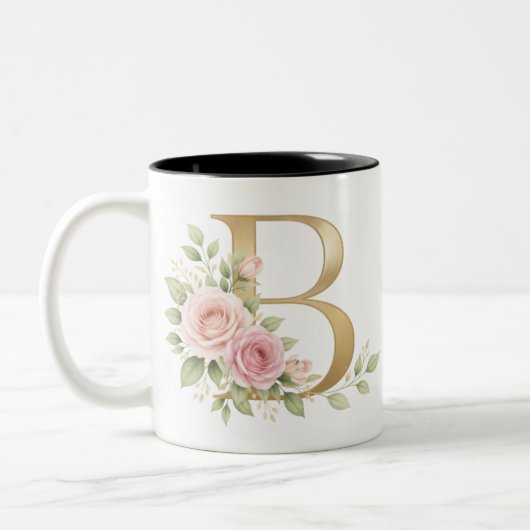 Elegant Floral Letter B Monogram Mug  Personalize (Gauche)