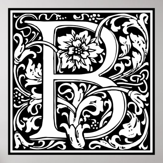 Elegant  Floral Letter B Monogram Poster (Voorkant)