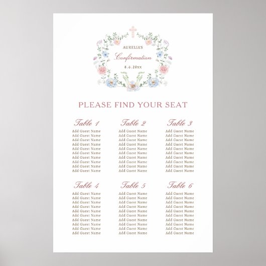 Elegant Floral Lijst Bevestiging Zitting Grafiek Poster (Voorkant)