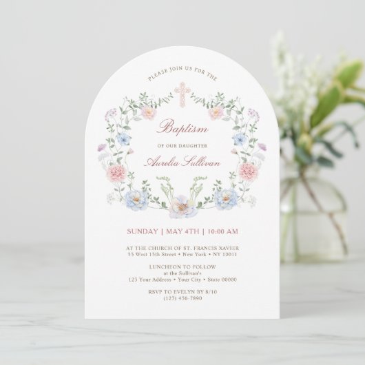 Elegant Floral Lijst doop Kaart (Staand voorkant)