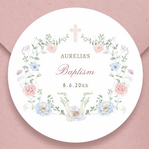 Elegant Floral Lijst doop Ronde Sticker