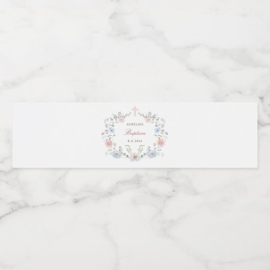 Elegant Floral Lijst doop Waterfles Etiket (Enkel label)