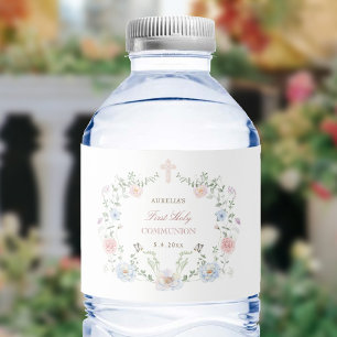 Elegant Floral Lijst Eerste Communie Waterfles Etiket