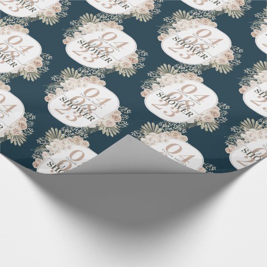 Elegant Floral Lijst Vrijgezellenfeest Navy Blue Cadeaupapier (Hoek)