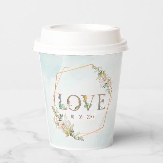 Elegant Floral Love Greenery Gold Papieren Bekers (Voorkant)