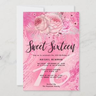 Elegant floral magenta roze glitter zoete zestien kaart