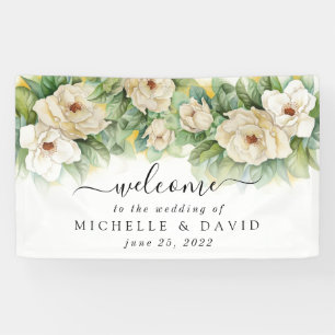 Elegant Floral Magnolia Waterverf Weddenschap Welk Spandoek