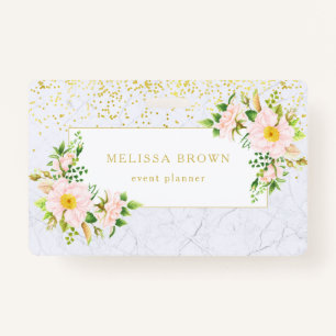 Elegant Floral Marble Chic Trendy Pastel Badge