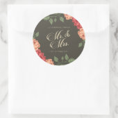 Élégant Floral Mariage M & Mme | Autocollant de sc (Sac)