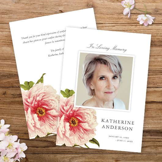Elegant Floral Memorial Foto aankondiging