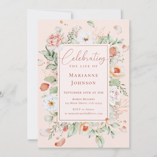 Elegant Floral Memorial Viering van het leven Kaart (Voorkant)