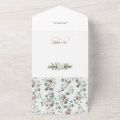 Elegant Floral Merry Kerstkalligrafie All In One Uitnodiging (Buitenkant)