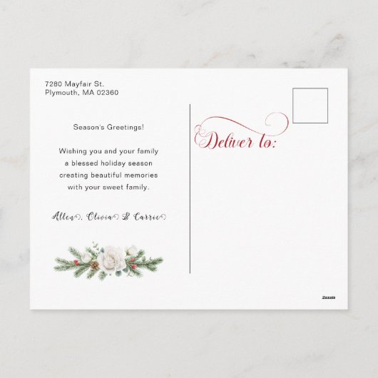Elegant Floral Merry Kerstkalligrafie Feestdagenkaart (Achterkant)