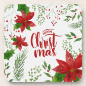 Elegant Floral Merry Kerstmis | Onderzetter (Voorkant)