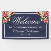 Elegant Floral Midnight Blue Baby Girl Aqiqah Spandoek (Horizontaal)